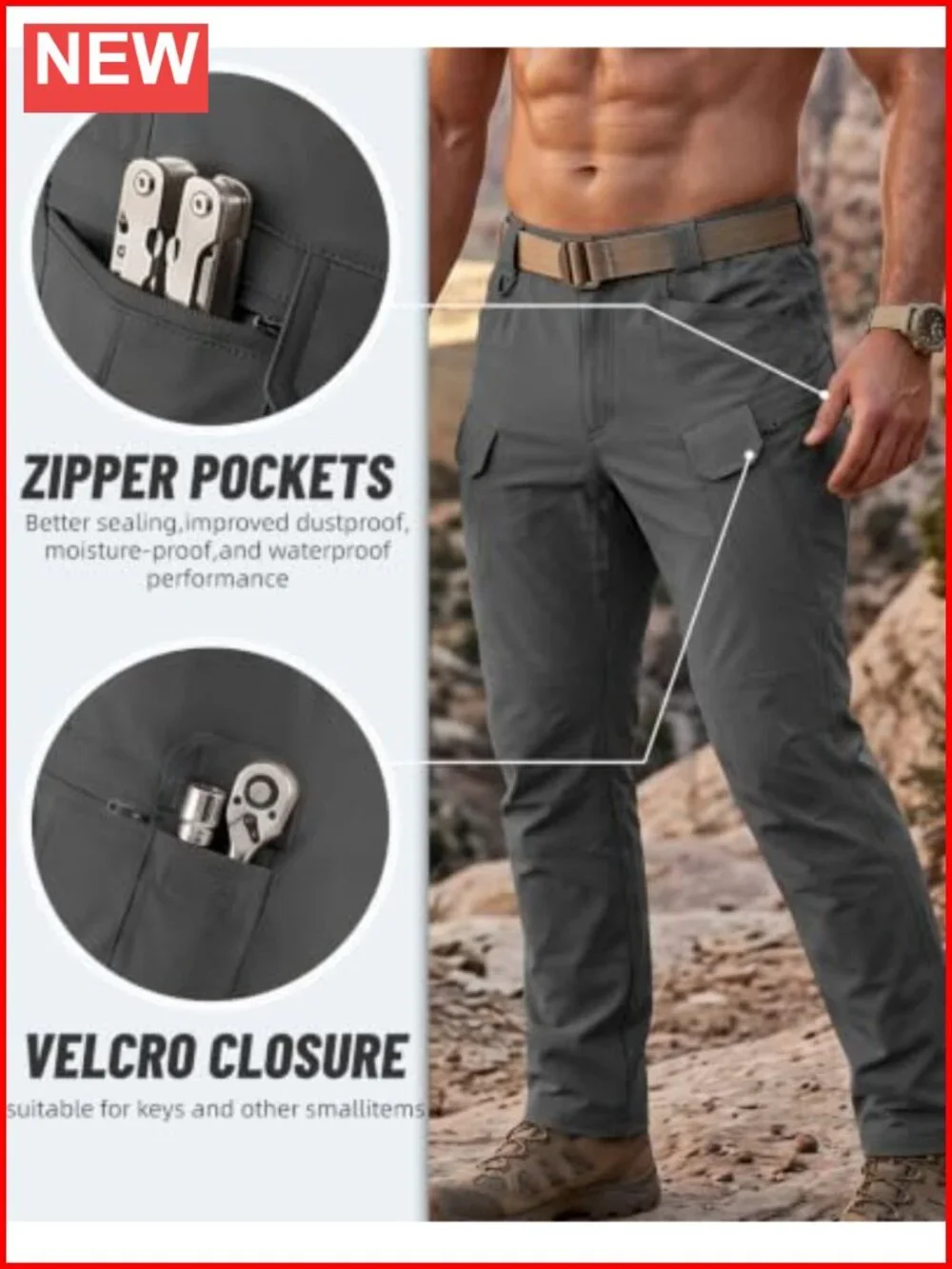 Men's Cargo Tactical Pants Work Hiking Trousers Waterproof Lightweight Elastic